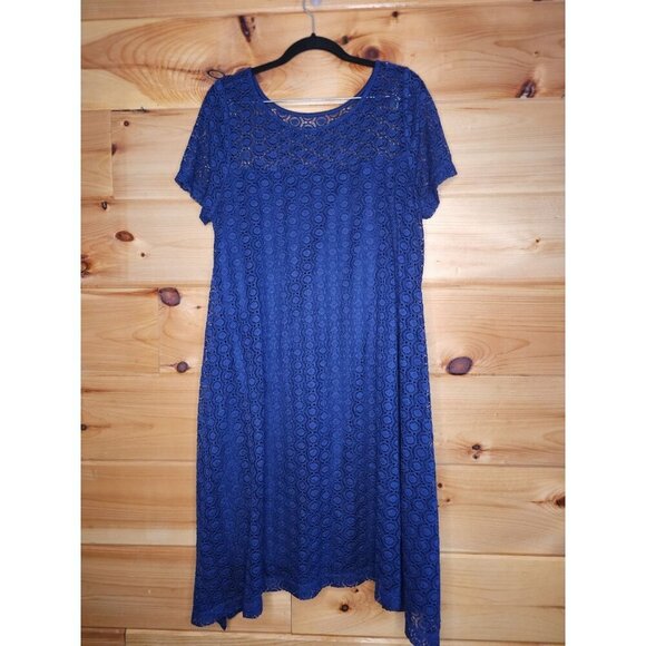Lane Bryant Womens Plus Size 14/16 Navy Blue Lace Knee Length Short Sleeve Dress - Picture 5 of 9